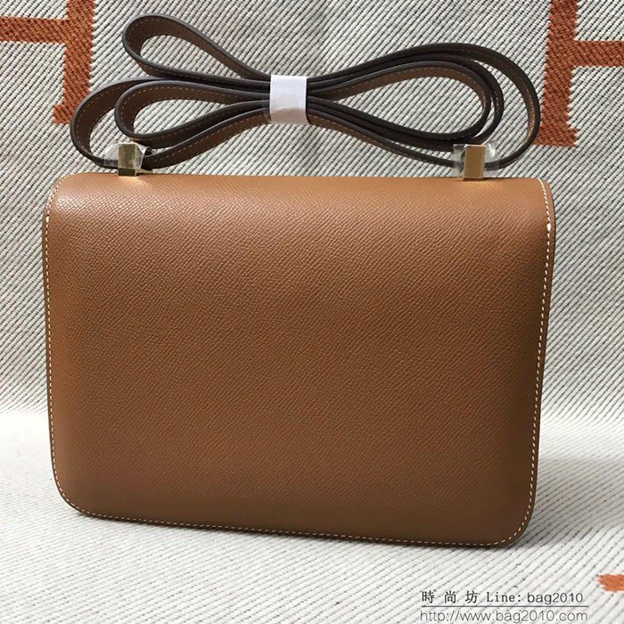 HERMES愛馬仕 H空姐包 進口原廠EP皮 頂級蜜蠟製作 街拍必備單品 土黃金銀 單肩斜挎包  Ama1580